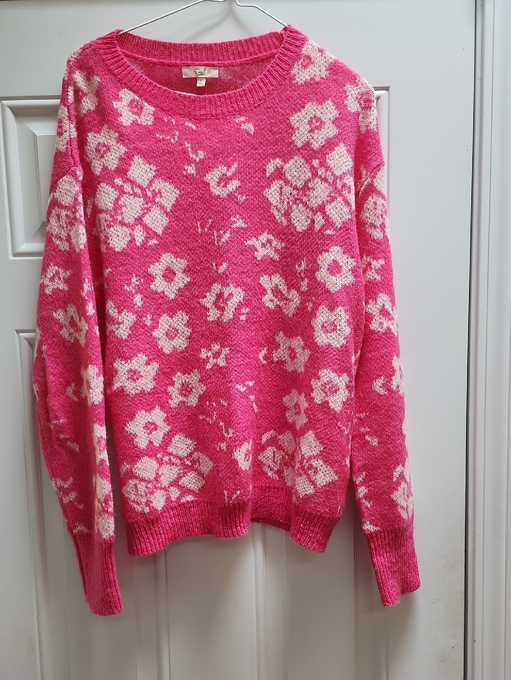 Bright Pink Floral Crewneck Sweater - Women's